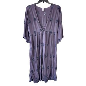 Time and Tru Eyelet Cover-Up‎ Dress Womens L/XL Blue Gray Kimono Bohemian